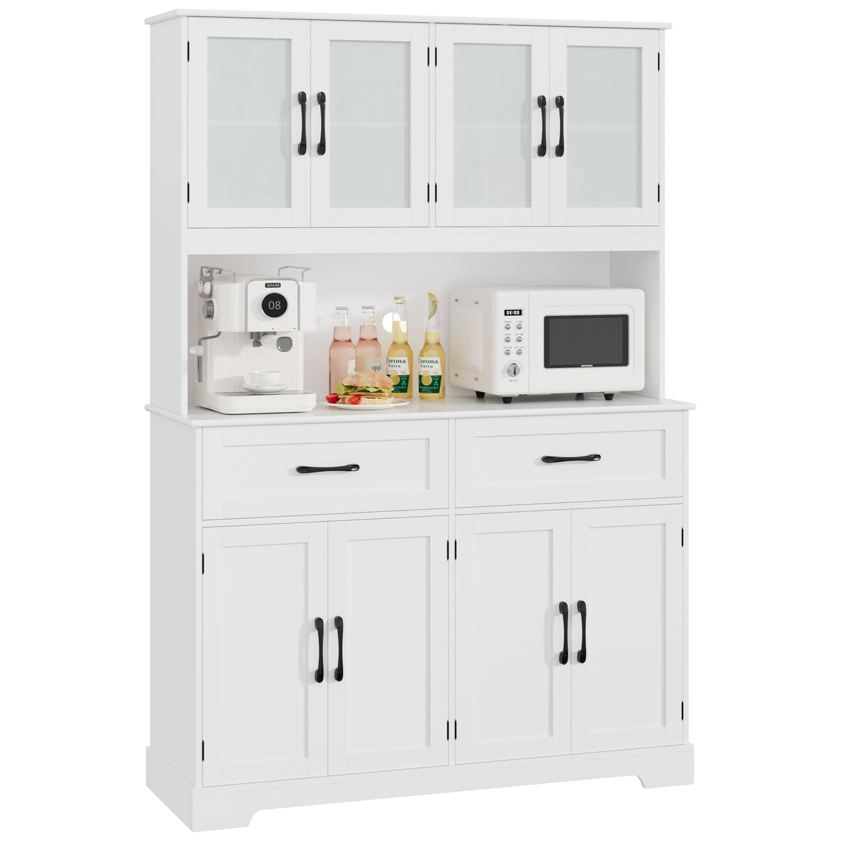 BOTLOG Kitchen Pantry Storage Cabinet, 71" Large Buffet Cabinet with Hutch, Drawers, Tall Kitchen Hutch Cabinet with Microwave Stand for Dining Room, White BOTLOG