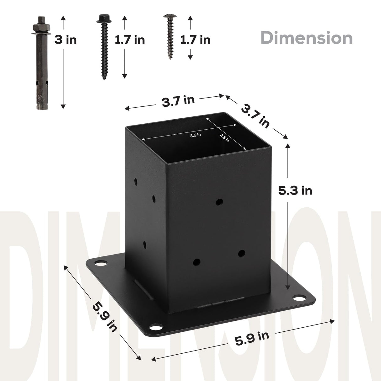 WIMART 4x4 Post Base, Inner Size 3.5"x3.5"Deck Post Base, Deck Post Base for Concrete, for Mailbox Support Wood Fence Post Anchort (Black - Set 4) WIMART
