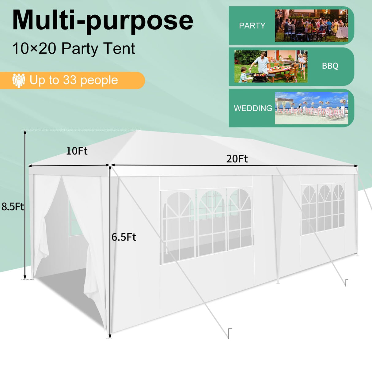 HOTEEL 10x20 Canopy Tent with Removable Sidewalls, White Tents for Parties Outdoor Party Tent Waterproof & UV Protection for Gazebo Shelter Carpas Wedding Events BBQ Hoteel