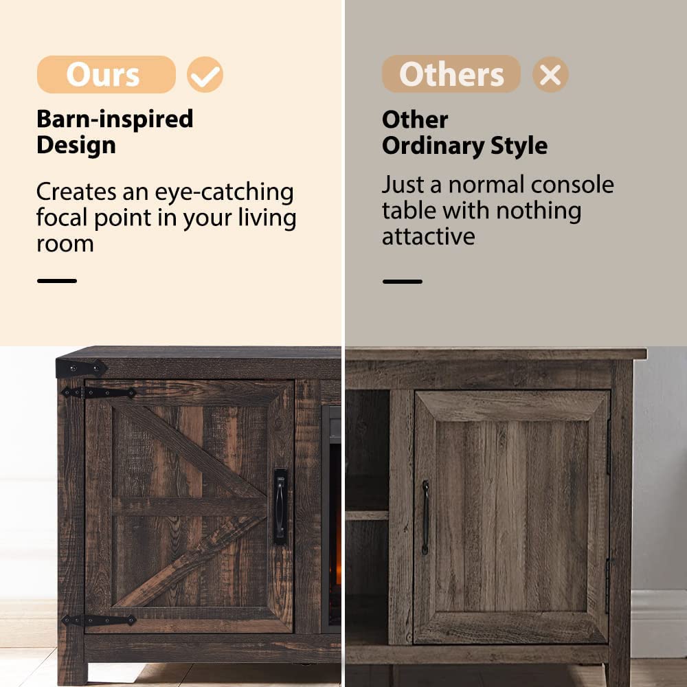 T4TREAM Fireplace TV Stand for 65 Inch TV, Farmhouse Barn Door Media Console, Entertainment Center with 18" Electric Fireplace Storage Cabinet Doors,for Living Room, 58 Inch, Dark Rustic Oak T4TREAM