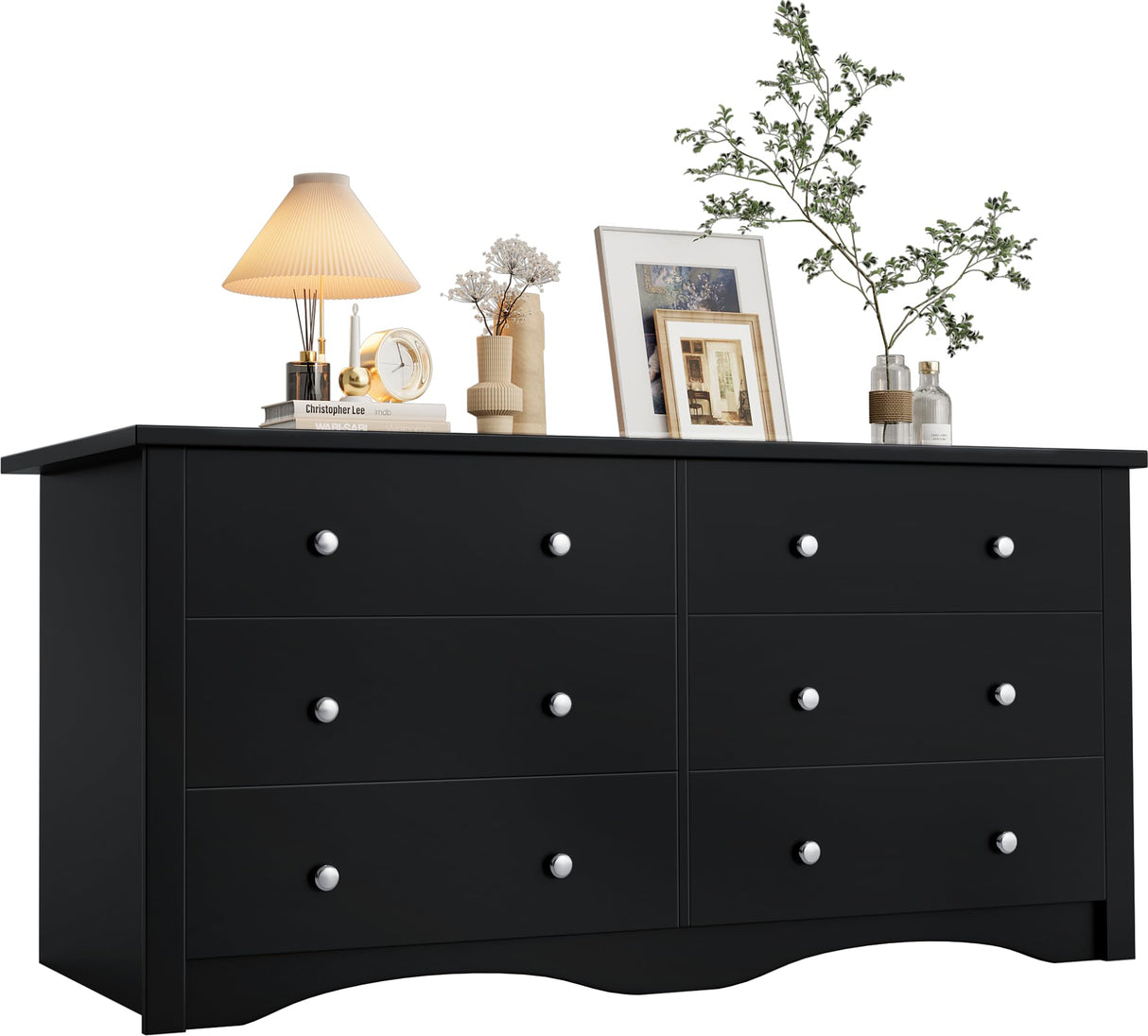YESHOMY Dresser for Bedroom, 6 Drawer Dressers, Wide Storage Organizer Chest and TV Stand for Bedroom, Living Room, Hallway, Dormitory, Dark Black YESHOMY