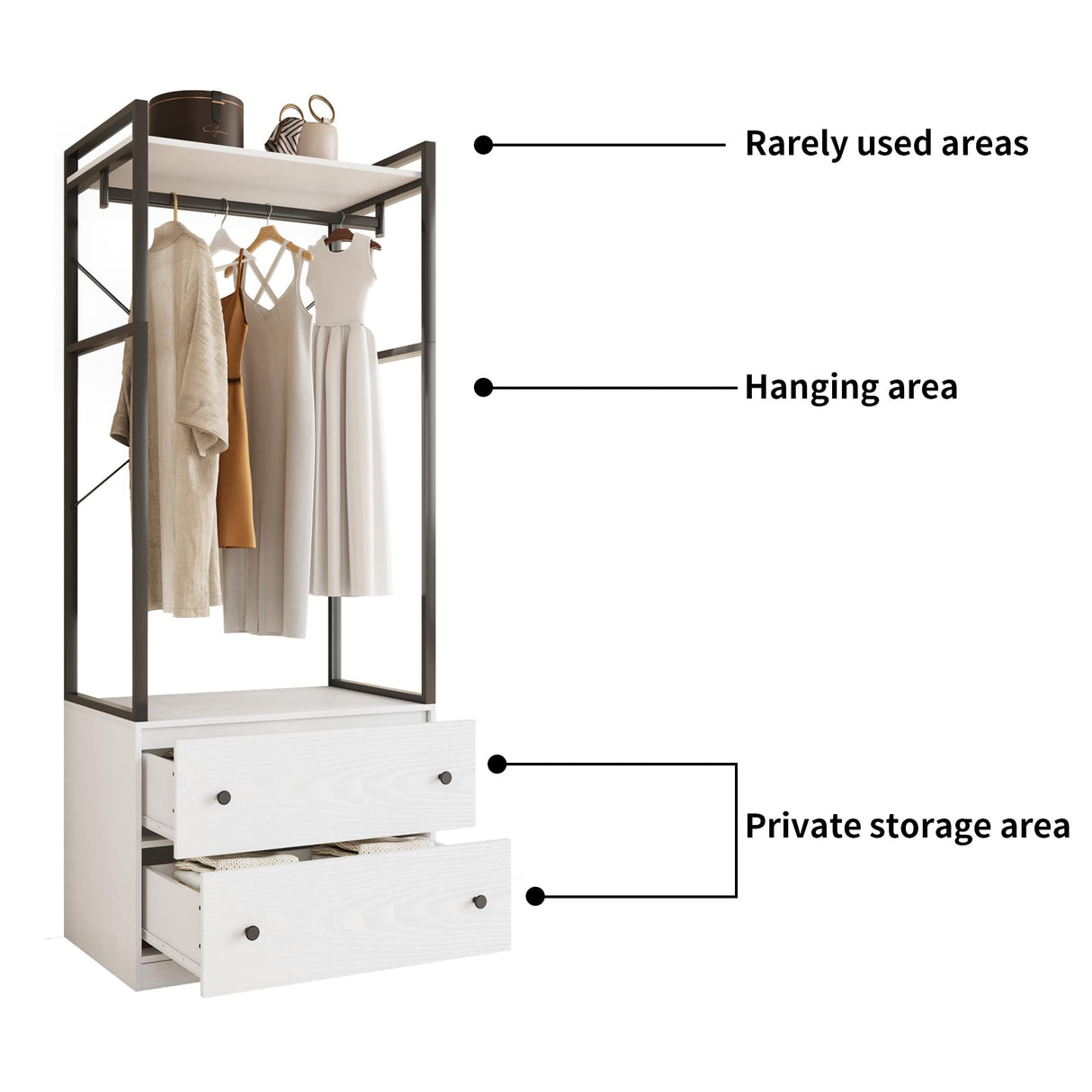 TUSY Larger Armoire Wardrobe Closet with 3 Hanging Rods & 8 Drawers, 81.9" Tall Modern White Bedroom Armoire System, Walk-in Closet Systems Organizer, 81.9”H x 19.7”D x 94.5”W, CAC TUSY