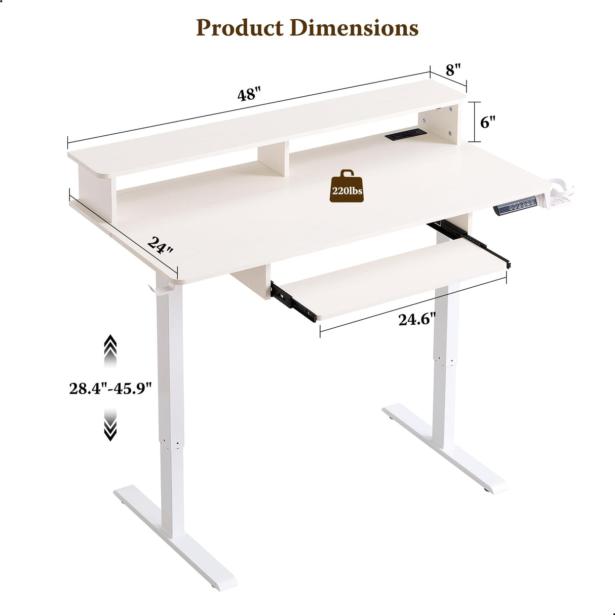 OKD Electric Standing Desk Adjustable Height, 48" x 24" Sit Stand Desk with LED Lights, Keyboard Tray, and Monitor Shelf - Modern Ergonomic Home Office Desk for Gaming and Work, Antique White OKD