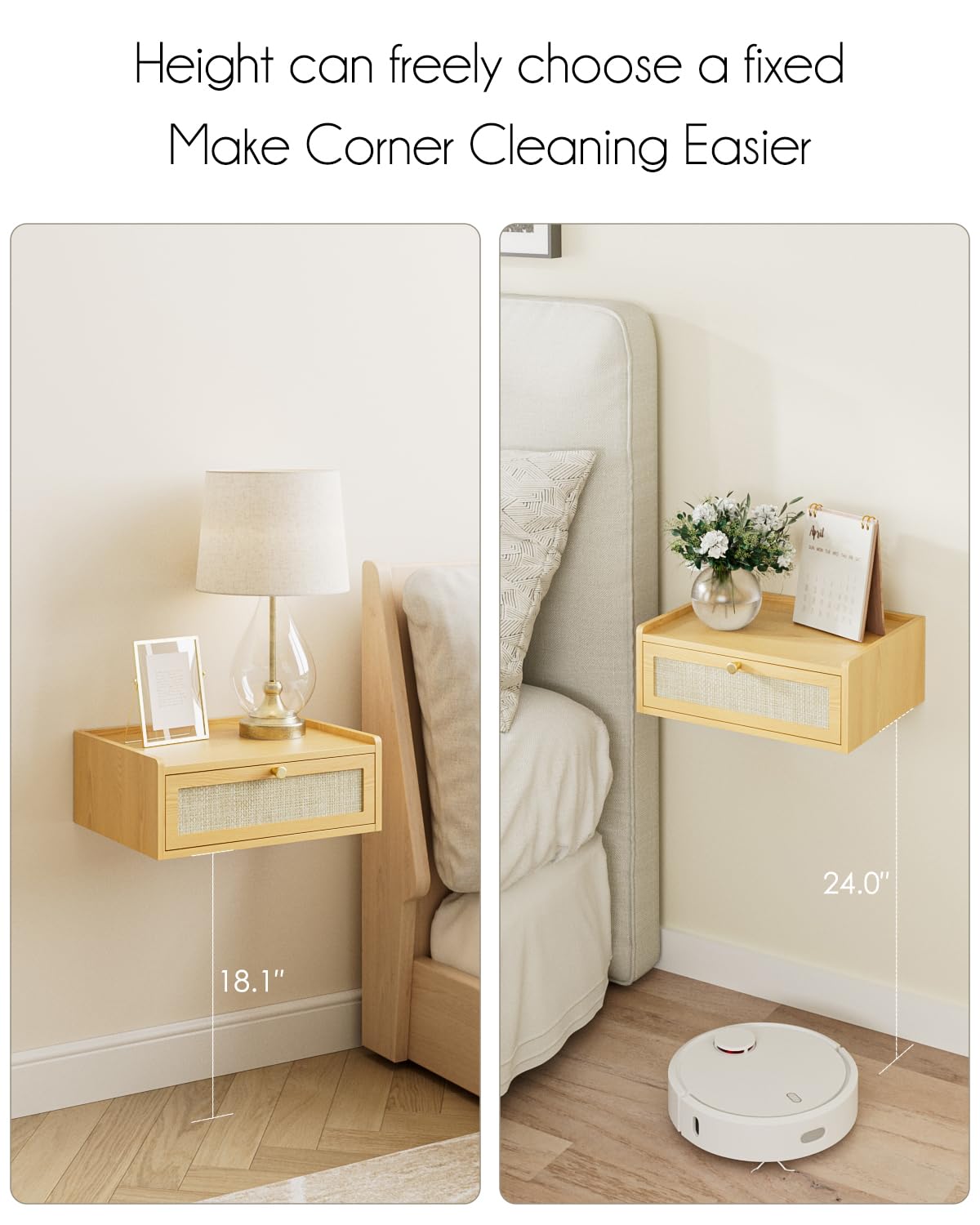 AEPOALUA Floating Nightstand,Wall Mounted Night Stand with Drawer,Small Floating Shelves,Floating Wood Bedside Table for Bedroom、Living Room、Bathroom AEPOALUA