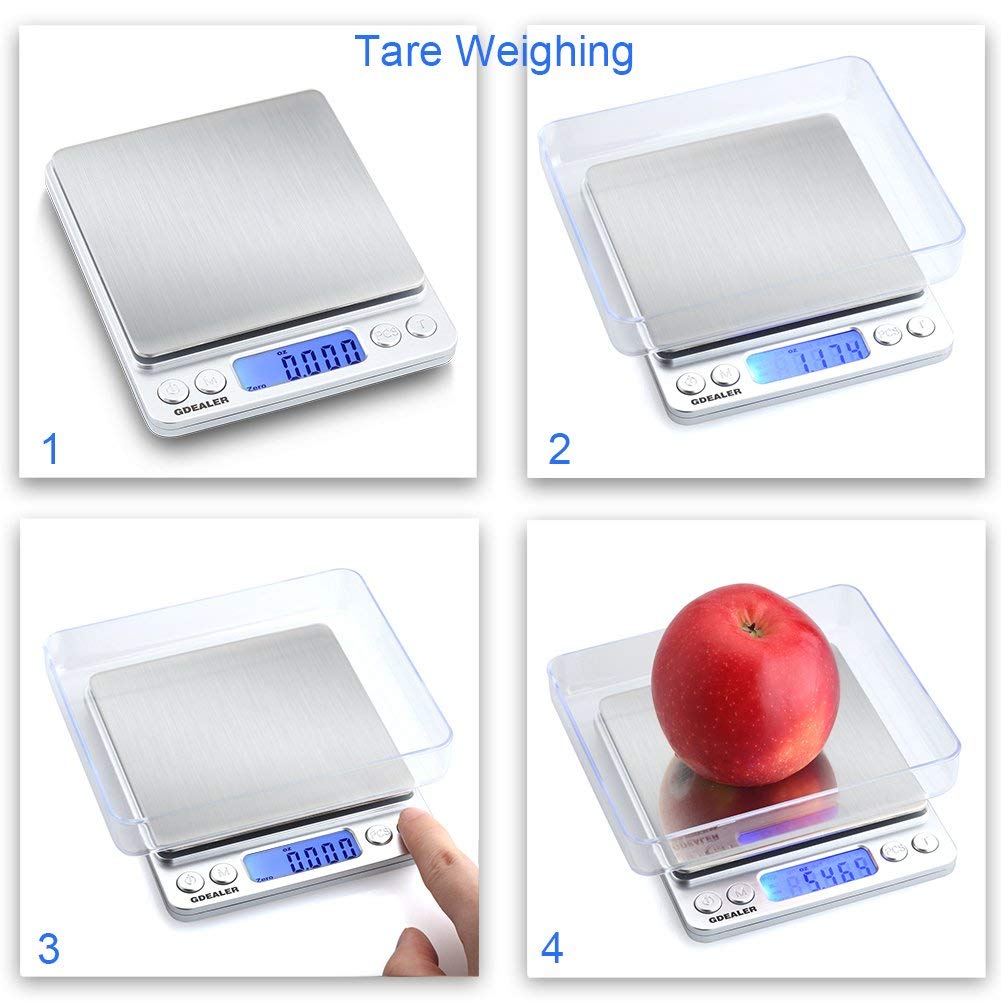 GDEALER Food Scale, 0.001oz/0.01g Precise Digital Kitchen Scale Gram Scales Weight Food Coffee Scale Digital Scales for Cooking Baking Stainless Steel Back-lit LCD Display Pocket Small Scale, Silver GDEALER