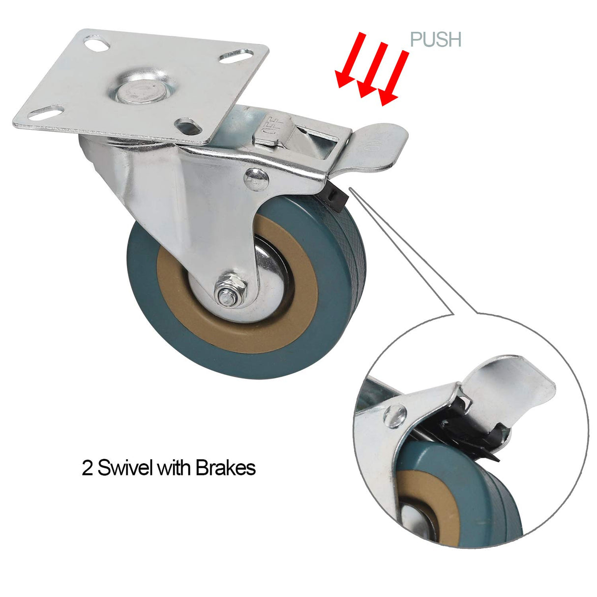 8 Packs 3 Inches (4 with Brakes, 4 Without),360 Degree Swivel Caster Wheels Set,KINJOEK Polyvinyl Chloride Caster Wheels with Brakes for Carts, Furniture, Workbench, Trolley, 880lb Total Capacity,Gray KINJOEK