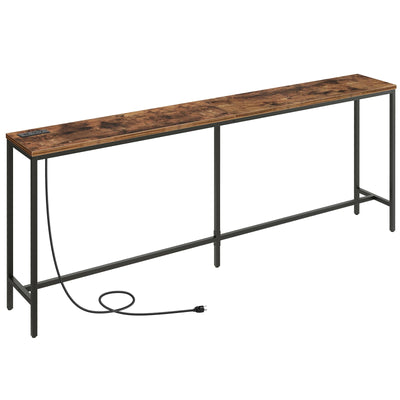 MAHANCRIS 78.7" Console Table with USB Ports, Sofa Table, Narrow Entryway Table with Outlets, 11.8" Wide Couch Table, Industrial Entry Table for Hallway, Living Room, Bedroom, Rustic Brown CTHR320E01