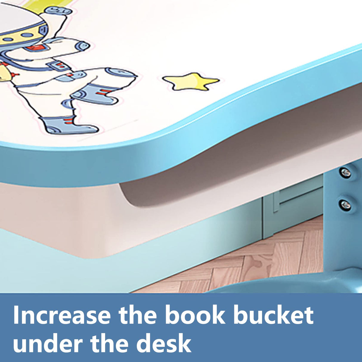 NUZYZ Kids Desk and Chair Set, Adjustable Height Children Study Table and Chair Set with Drawer, Cartoon Pattern Study Table for Toddlers 3-12 Years Blue NUZYZ