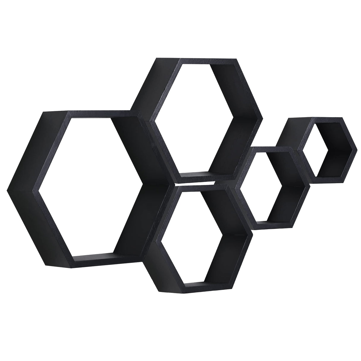 PHOENANCEE Hexagon Floating Shelves,Wall Mounted Wood Farmhouse Storage Honeycomb Wall Shelf Set of 5,for Bathroom, Kitchen, Bedroom, Living Room,Office,Home Room Wall Decor Driftwood Finish PHOENANCEE