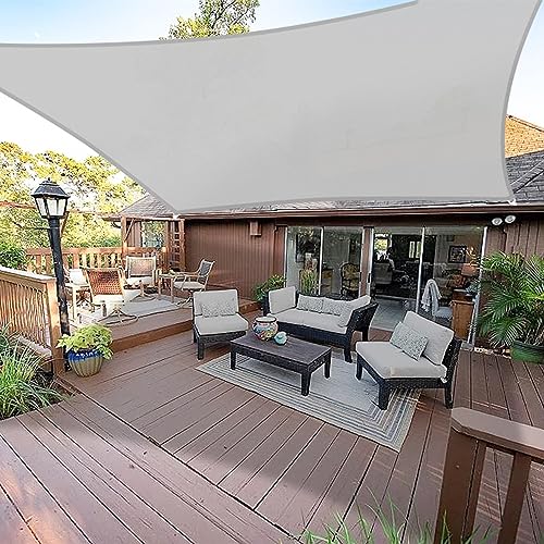 E&K Sunrise 8' x 18' Waterproof Sun Shade Sail Outdoor Rectangle Canopy Shade Cover UV Block for Pergola Patio Backyard Garden Deck (Light Gray) E&K