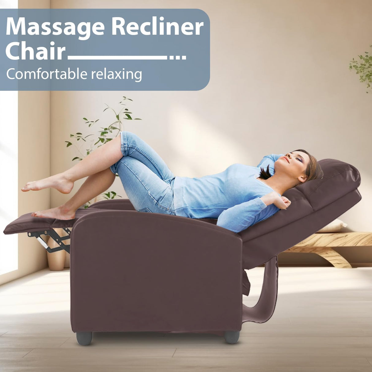 Ruesleag Massage Recliner Chair Recliner Sofa Modern Reclining Chair w/Footrest Backrest Breathable Padded Single Sofa Home Theater Seating Reclining Easy Lounge for Living Room Bedroom,Brown Ruesleag