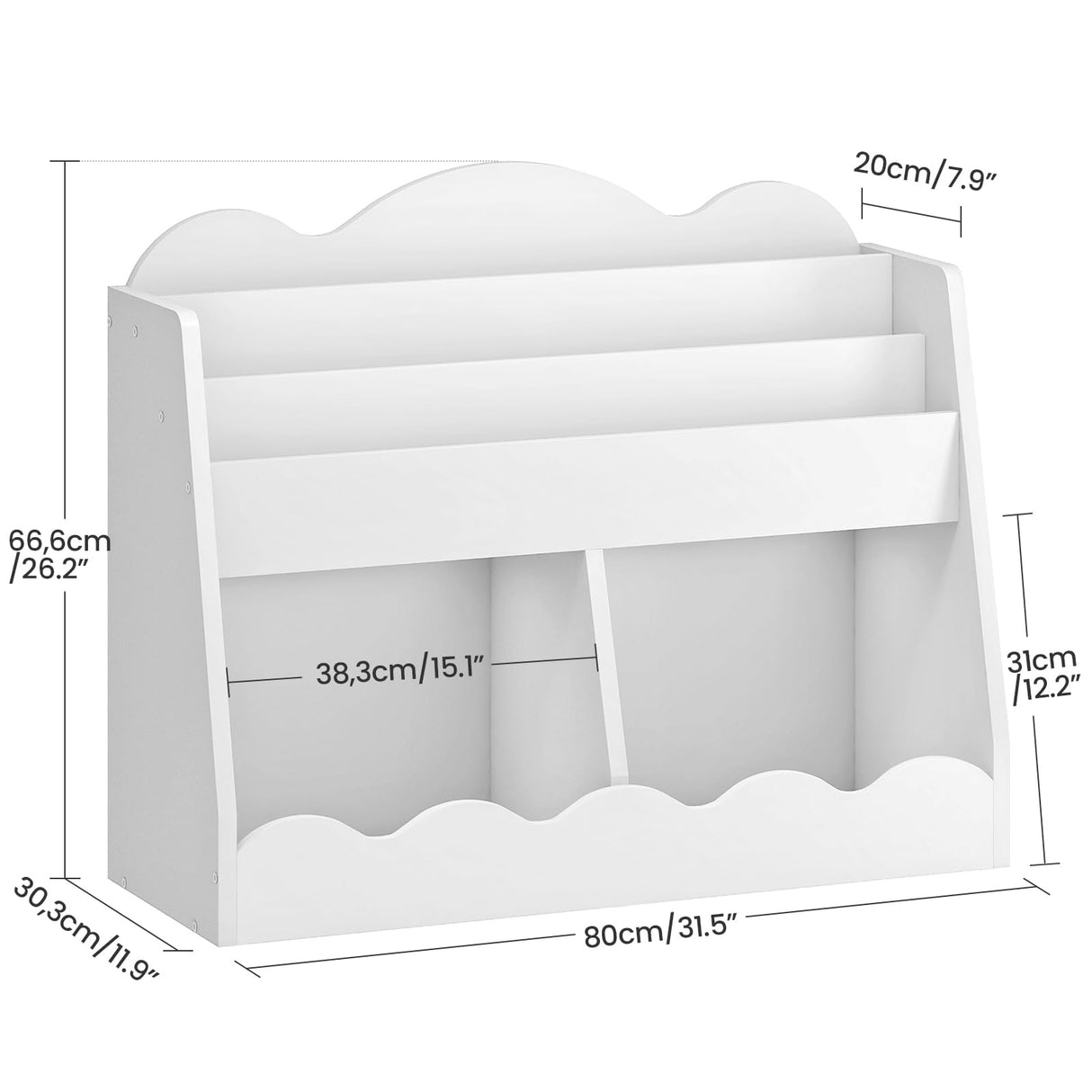 CHOEZON Kids Bookshelf and Toy Storage, Children's Bookcase with 2 Toy Cubes, Toddler Book Shelf for Kids Room, Wooden Book Organizer, for Playroom, Nursery, Living Room, White MCW15WB CHOEZON