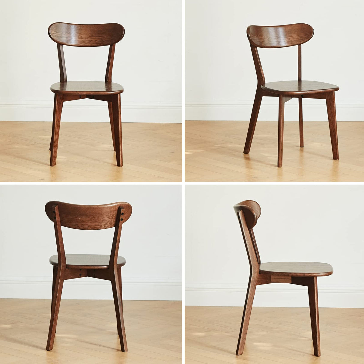 Grewood Oak Wood Dining Chairs,Mid Century Modern Dining Chairs with Comfortable Curved Backrest,Wood Chairs for Kitchen,Dining Room (1, Walnut Grewood