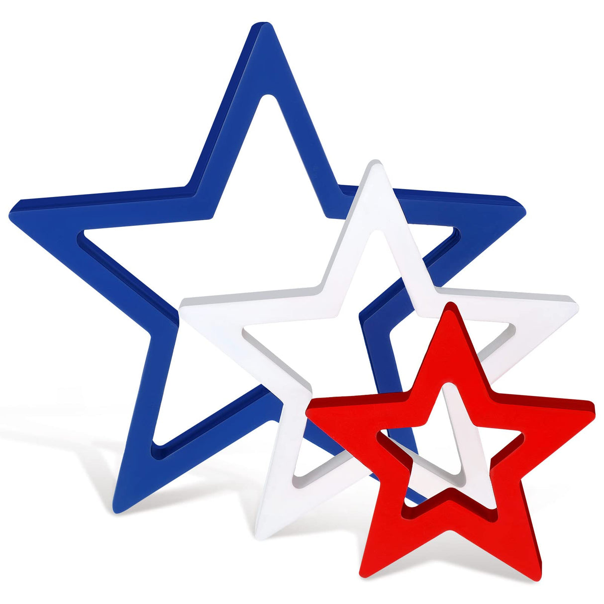 Blulu 3 Pieces Patriotic Decoration Wooden Star Sign Memorial Day Table Decor 4th of July Centerpiece Star Independence Day Tiered Tray Decor for Table Home (White,Blue,Red) Blulu