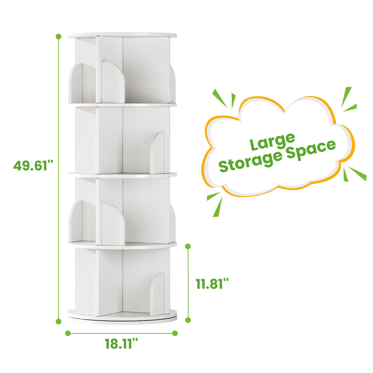 FOLINALA Rotating Bookshelf, Small Corner Bookcase with Storage for Small Space, 4 Tier 360 Spinning Bookshelf Tower, Revolving Book Shelf Organizer for Bedroom, Living Room and Study Room (White) FOLINALA