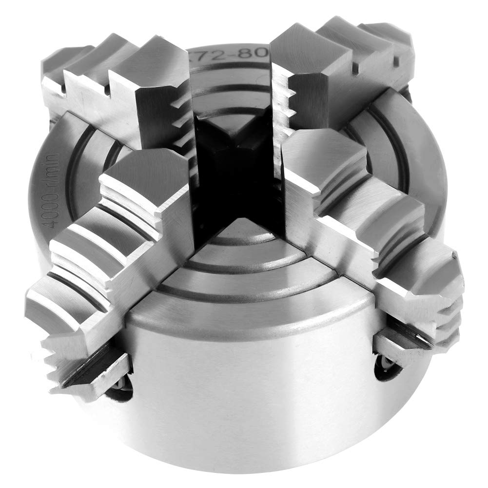4-Jaw Metal Lathe Chuck, 3inch K72-80 4-Jaw Independent & Reversible Jaw Metal Lathe Chuck Turning Machine Accessories Vikye