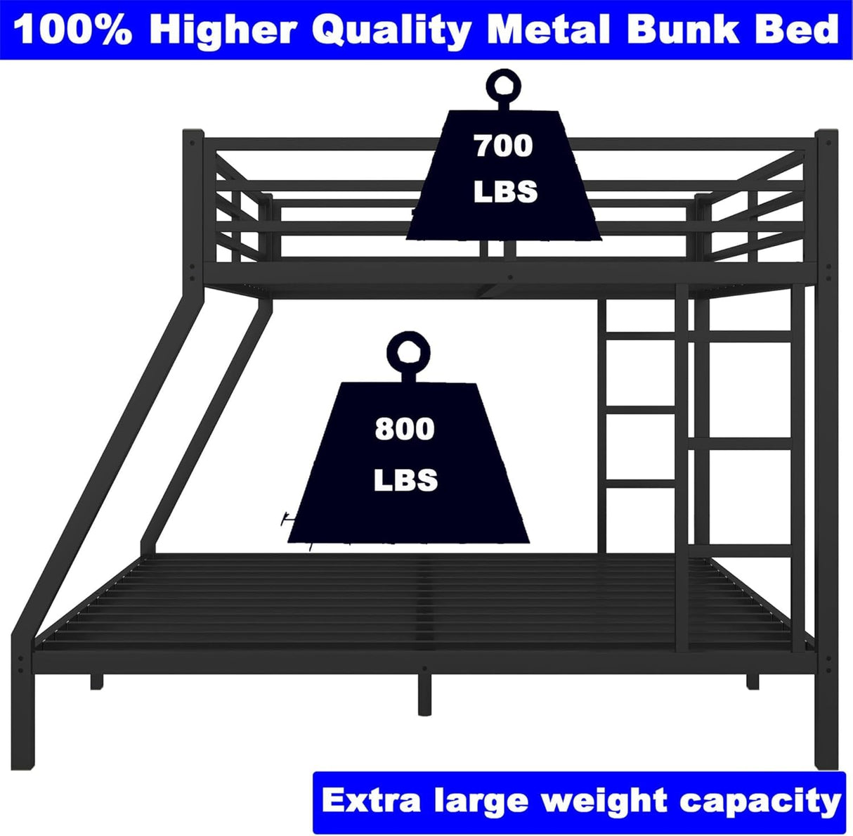 LEEKOUS Queen Over King Size Industrial Metal Bunk Bed Frame with Ladder, 700lbs Upper/800lbs Lower Weight Capacity, Easy Assembly, Black LEEKOUS