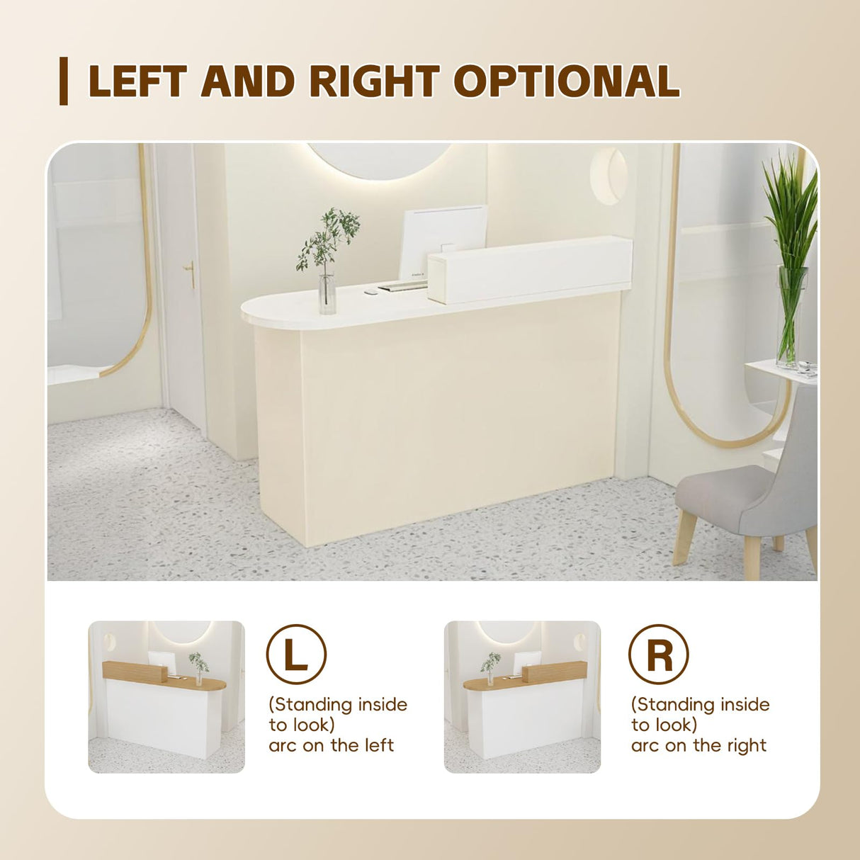 Reception Desk, Modern Front Desk with Lockable Drawer & Cabinet, Retail Counter Checkout Table, Computer Workstation for Lobby, Salon, Office OQTUHWM