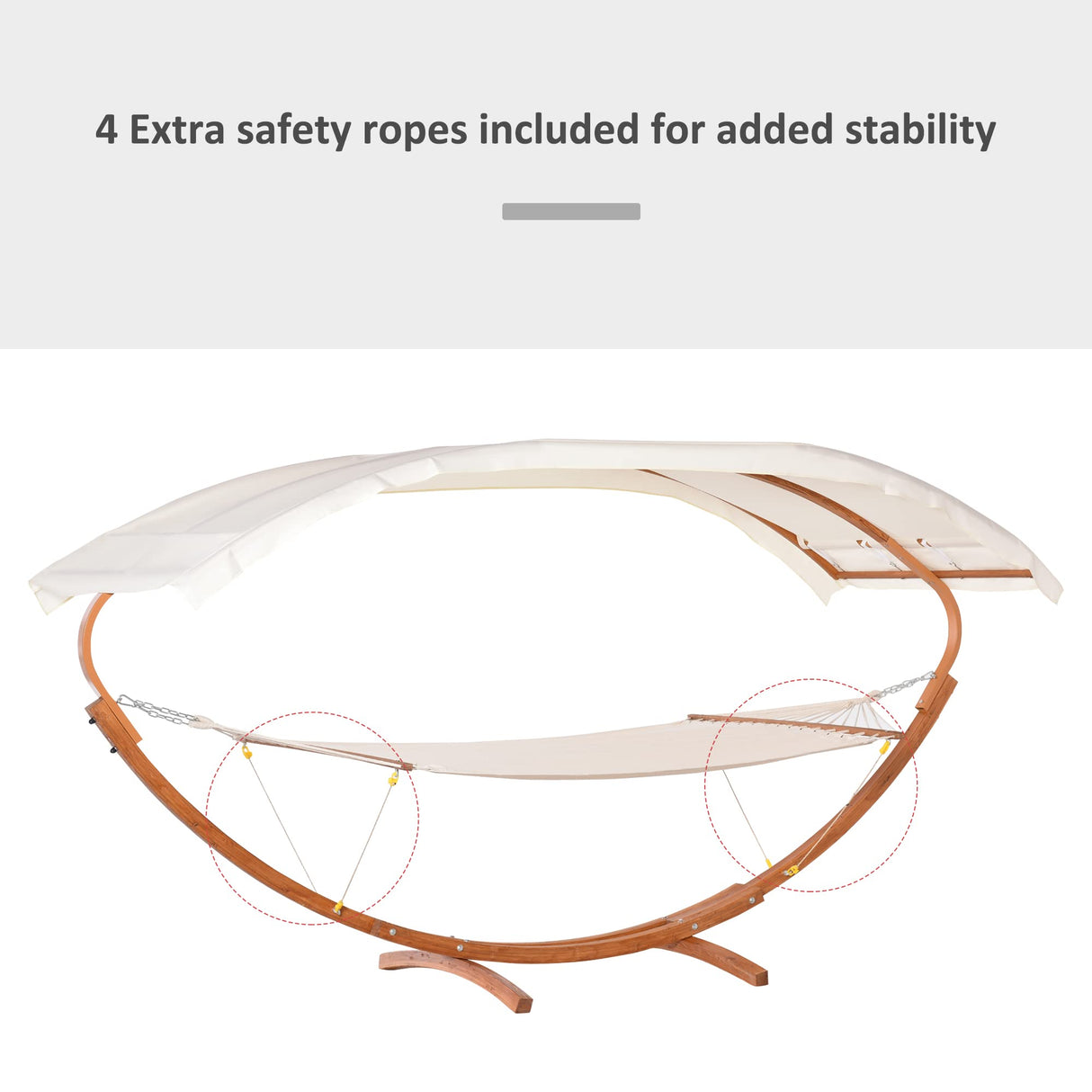 Outsunny Outdoor Hammock with Stand & Accessories, Heavy Duty Wooden Frame, Extra Large Sun Shade Canopy, Indoor Outside Boho Style Nap Bed, Natural Cotton, White Outsunny