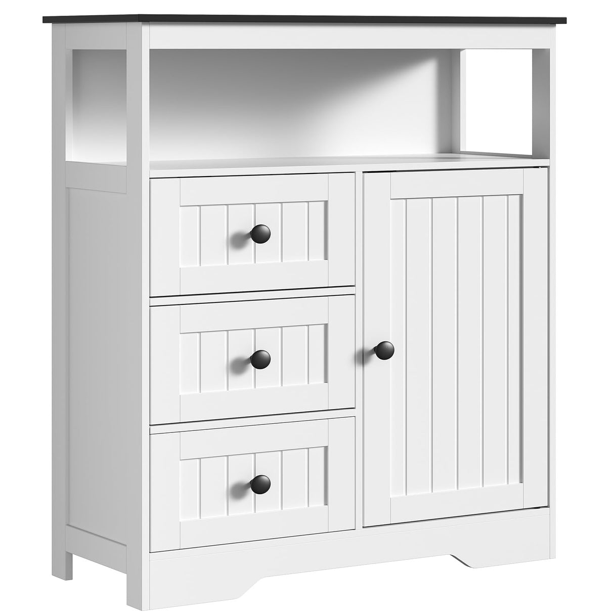 HOOBRO 28.3" Bathroom Storage Cabinet, Large Floor Cabinet, Freestanding Bathroom Storage Unit, 1 Cupboard and 3 Drawers, Adjustable Shelf, 28.3" L x 11.8" W x 37.8" H, White and Black HOOBRO