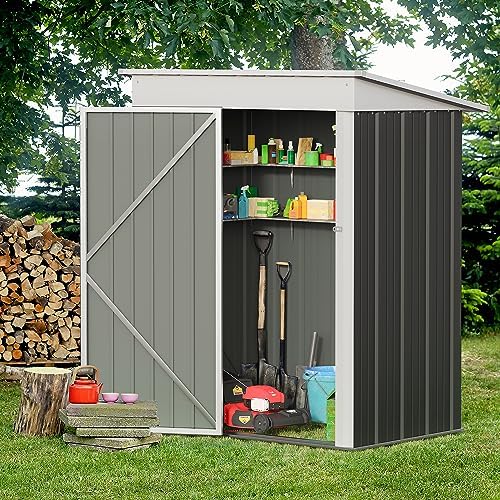Furniwell Outdoor Storage Shed, Metal Garden Sheds Outdoor Storage House with Single Lockable Door for Backyard Patio Lawn (Gray, 5 x 3 FT) Furniwell