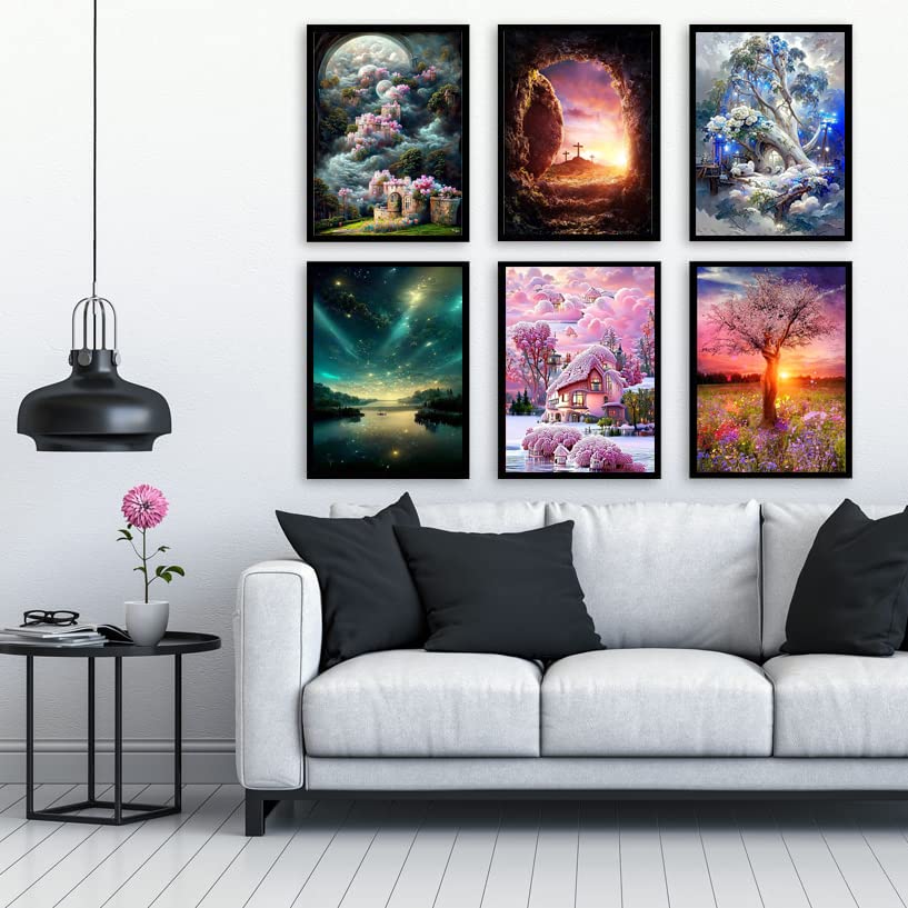 Clendo 12 Pack Diamond Painting Kits for Adults,5D Landscape Diamond Art Kit for Beginners, DIY Paint with Diamonds Round Full Drill Paintings Gem Art for Home Wall Decor Inch12X16 Clendo