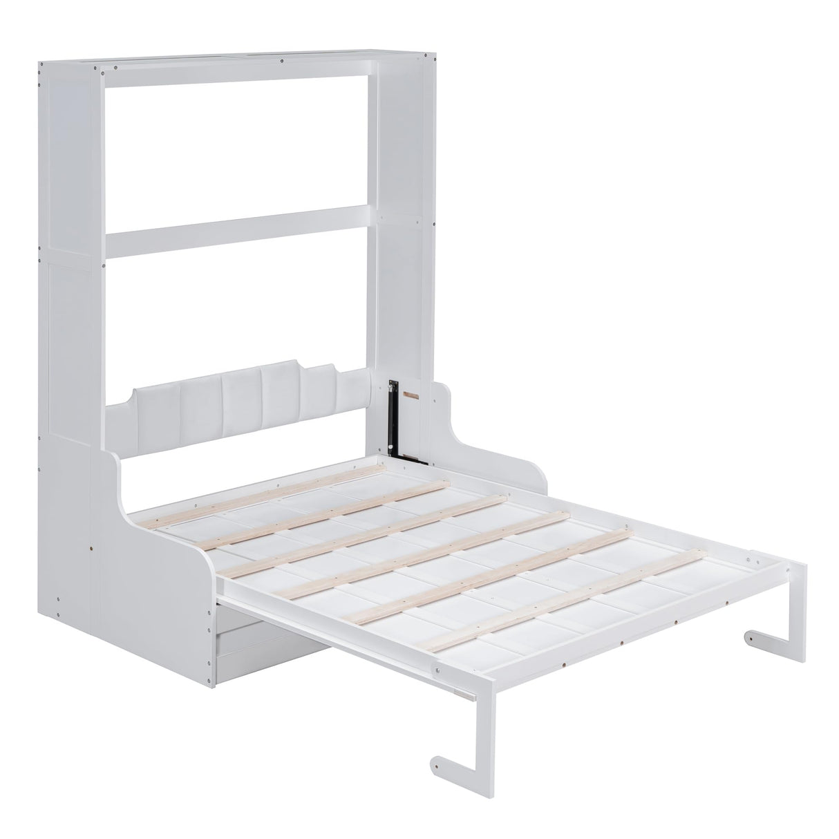 HABITRIO Queen Size Murphy Bed, Wooden Queen Murphy Bed Wall Bed with Sofa and Cushion, White HABITRIO