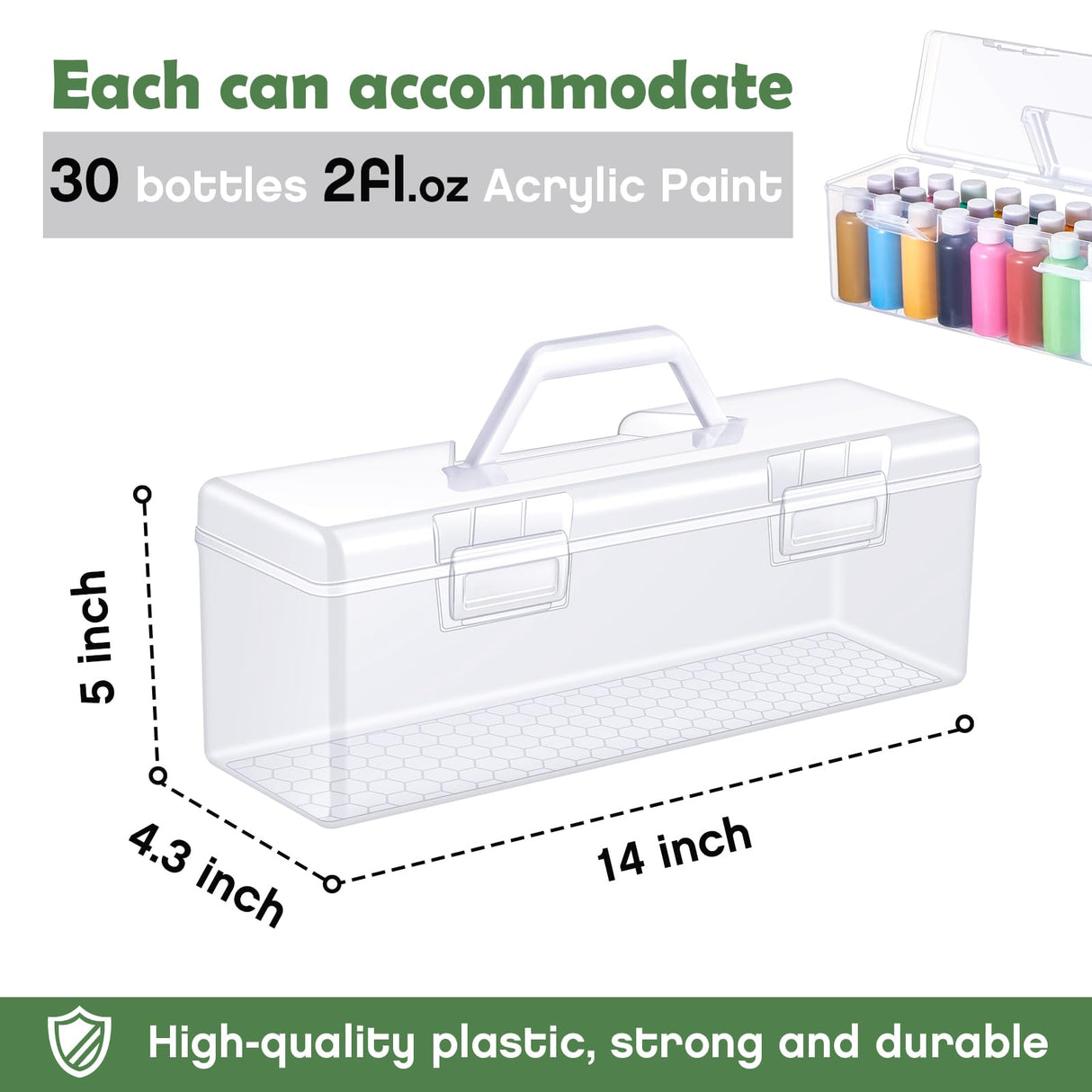 Threehoney 3 Pcs Paint Storage Box for 2 Fl. oz Acrylic Paints, Acrylic Portable Craft art Organizer with Handle, 30 Bottles Capacity Plastic Art Supply Clear Boxes Threehoney