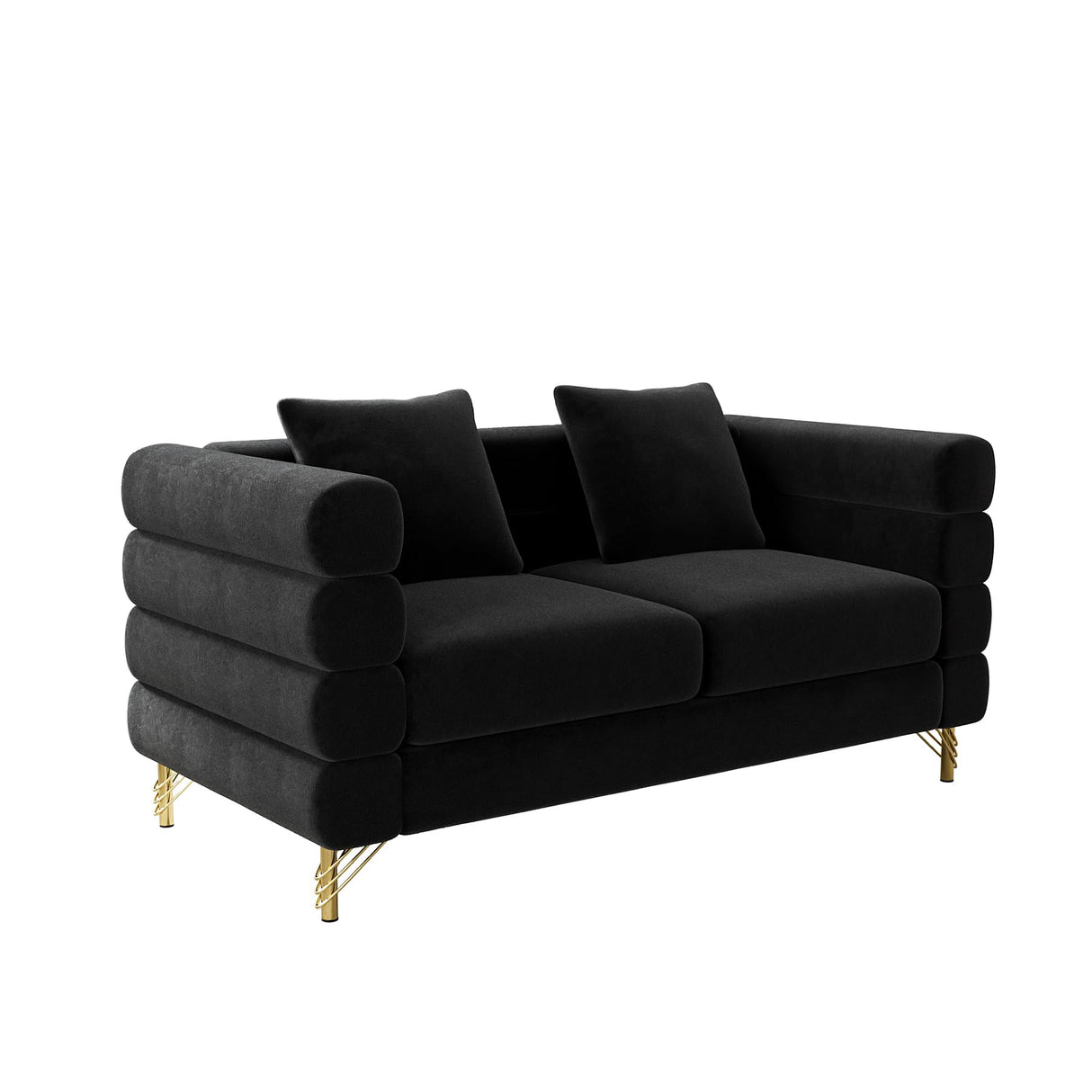 Wrofly Cloud Couch for Living Room, 59" Modern Overstuffed Deep Seat Velvet Loveseat Sofa with 2 Pillows, Comfy Upholstered 2 Seater Love Seat for Bedroom Office, Jet Black Velvet Wrofly