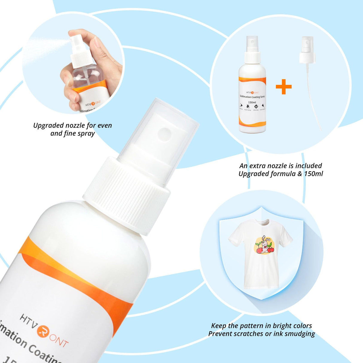 HTVRONT Sublimation Coating Spary for Cotton Shirts - Upgrade Version 150ml Sublimation Spray for All Fabric, Canvas, Pillow, Shirts, Carton, Sublimation Spray Quick Dry & High Gloss & Washable HTVRONT