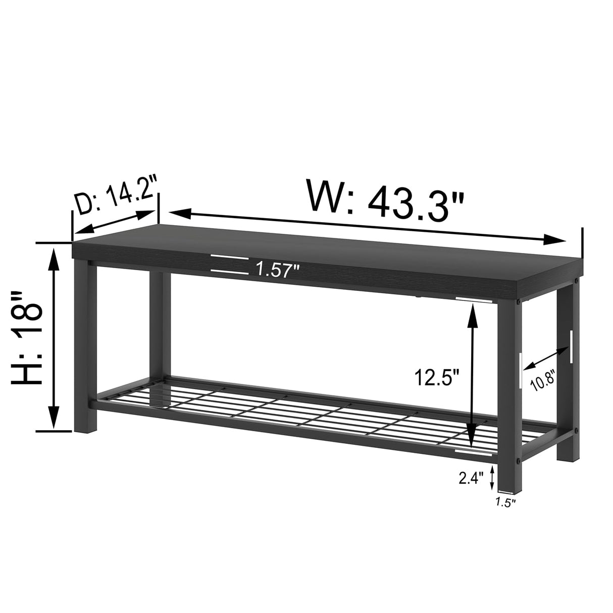 EXCEFUR Entryway Bench, Modern Wood and Metal Storage Bench for Hallway Front Door Entrance, Industrial Indoor Shoe Rack Bench Seat for Bedroom Living Room, 43.3 Inch Black EXCEFUR