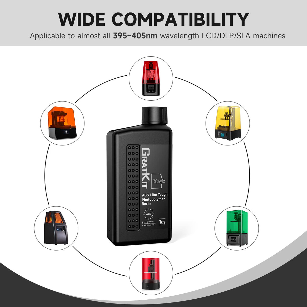 GratKit Upgraded ABS-Like 3D Printer Resin, High Toughness 405nm UV Curing Resin, Scratch Resistant and Compatible with SLA, LCD and DLP Printers for Industrial Parts Printing - 1000g, Black GratKit