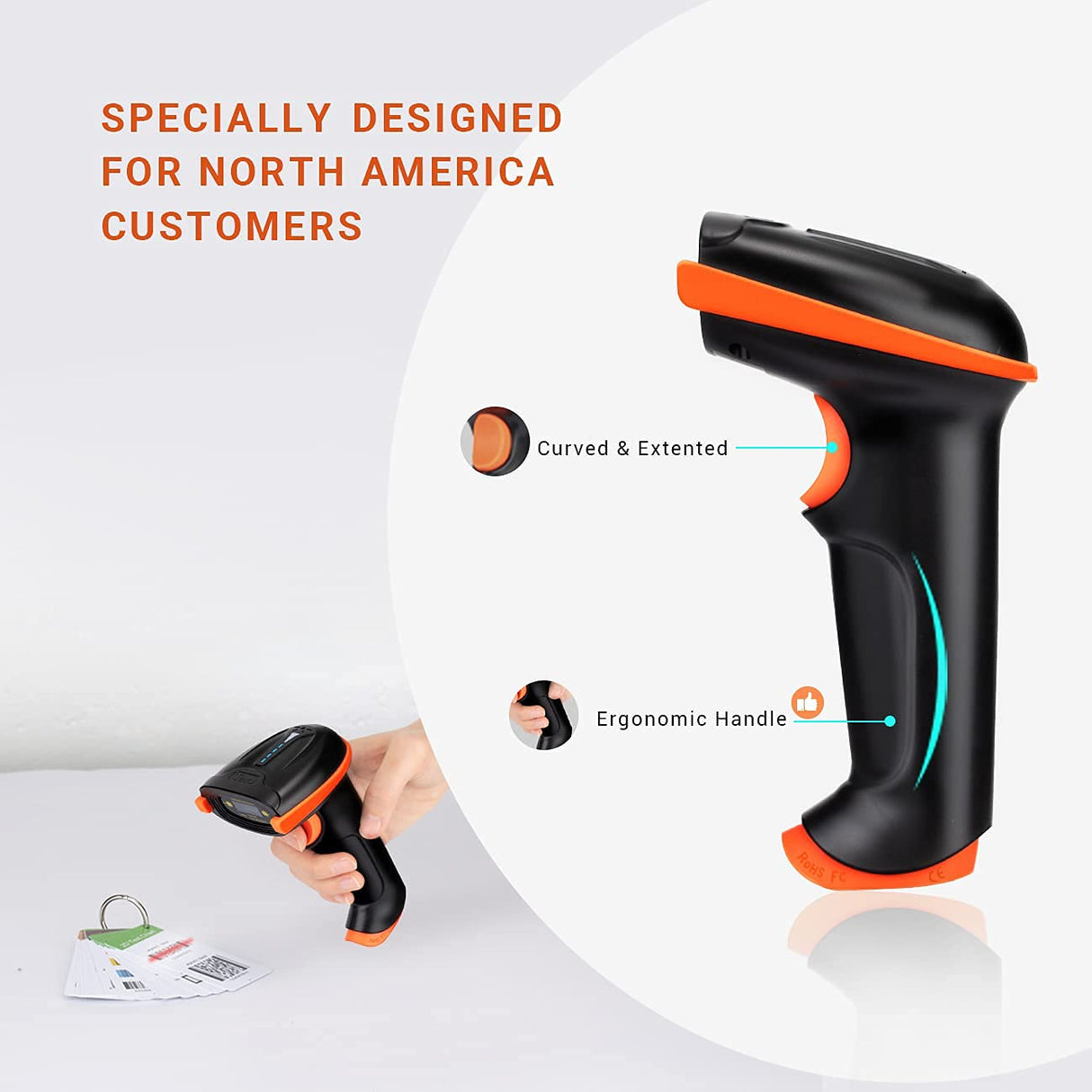 Tera Barcode Scanner Wireless 1D Laser Cordless Barcode Reader with Battery Level Indicator, Versatile 2 in 1 2.4Ghz Wireless and USB 2.0 Wired Tera