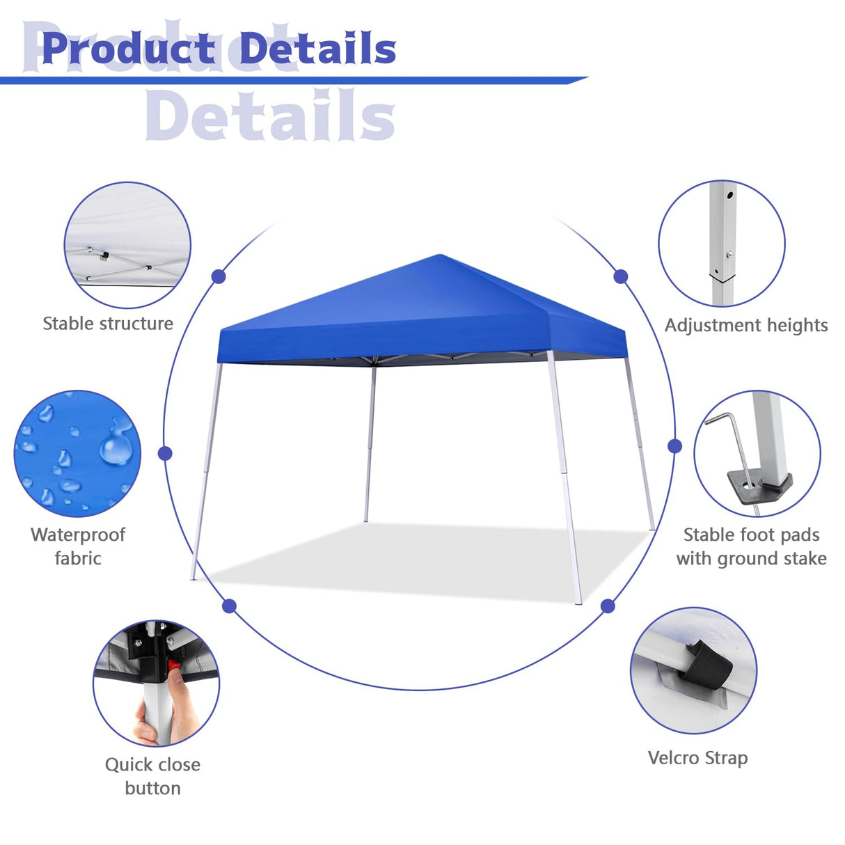Oneofics Canopy Tent, 10X10 FT Pop Up Canopy Outdoor Instant Tent Slant Legs with Carrying Bag, Portable Gazebo Shelter for Patio Deck Garden and Beach - 8X8 FT Canopy Cover (Blue) Oneofics