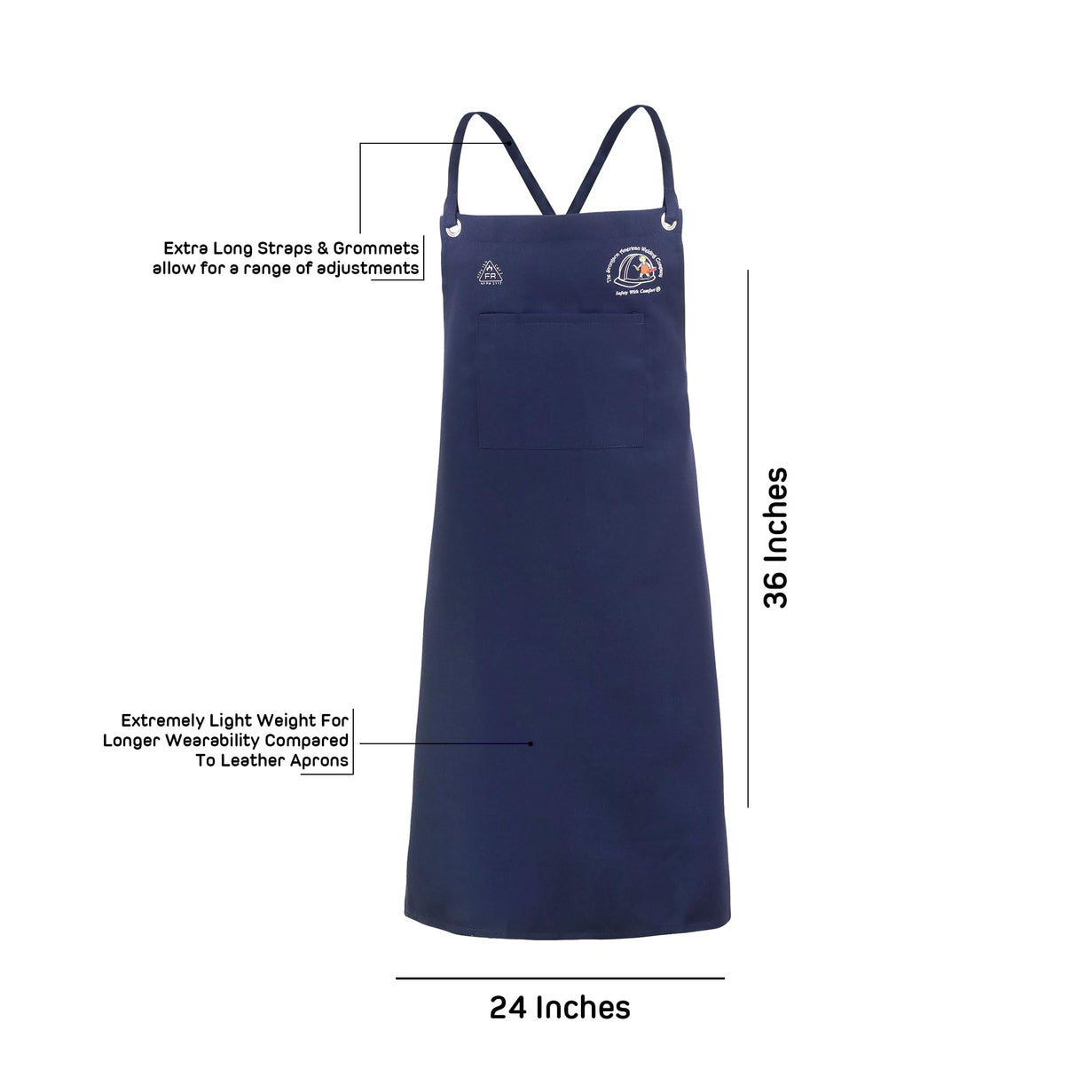 Strongarm Blue Welding Apron Flame Resistant Arc-Rated with X-tech Comfort Fastening Straps 24x36 (2023 Version) The Strongarm American Welding Company