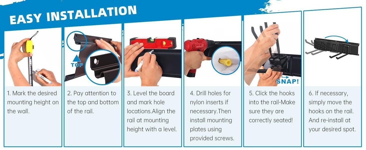 TICONN Garage Organization Tool Storage Utility Rack, Heavy Duty Wall Mounted Hanger Organizer System for Shed Garden Yard Tools, Ski Gears, Broom, Rake, Shovel (48" w/ 6 Hooks) TICONN