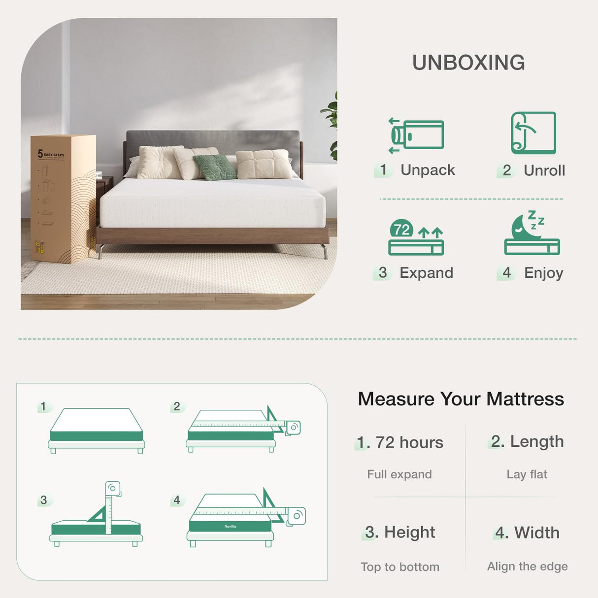 Novilla King Mattress, 14 Inch King Size Memory Foam Mattress with Comfort Foam for Pressure Relief & Cool Fresh Sleep,Removable Washable Mattress Cover,Memory Foam Mattress King Novilla