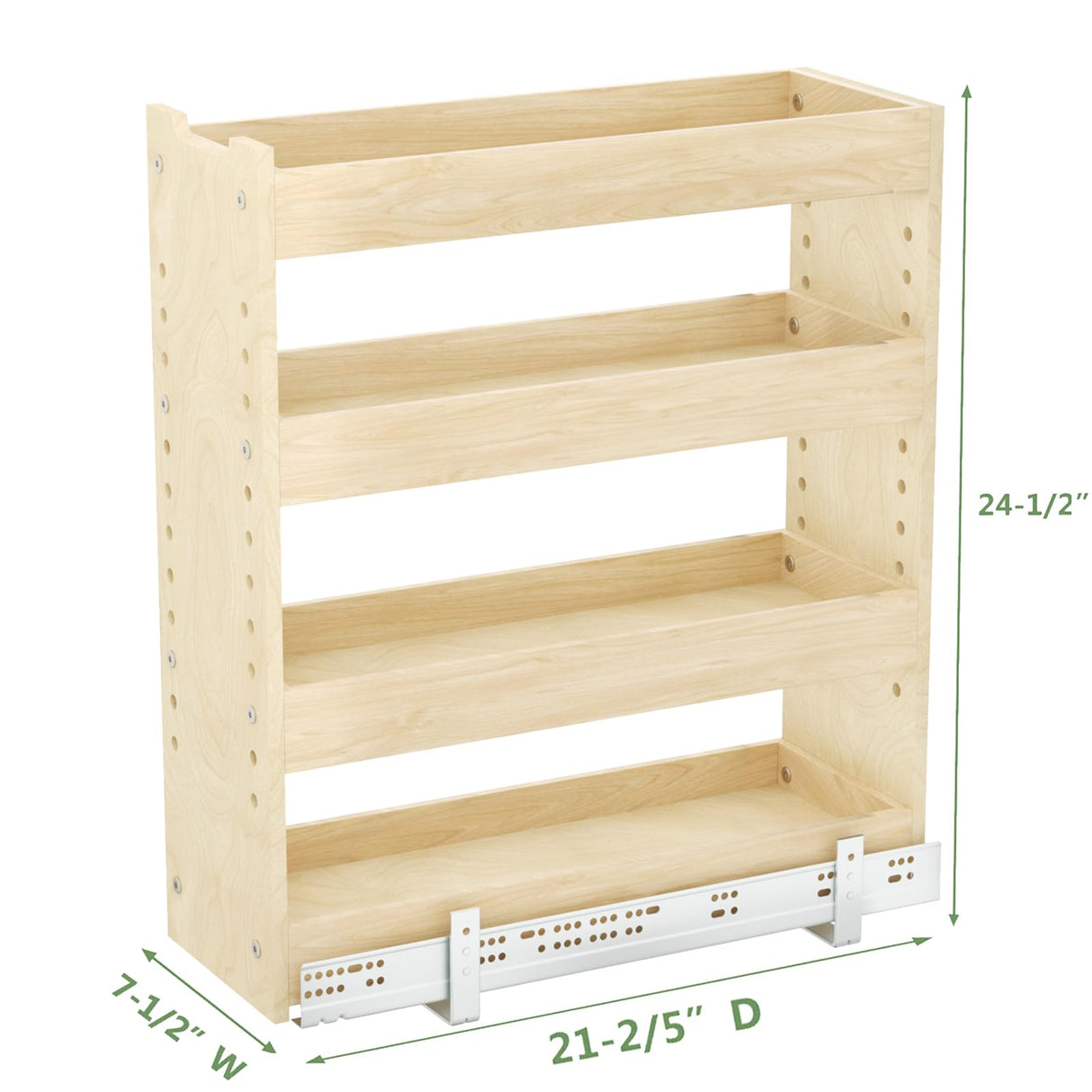 ROOMTEC Pull Out Cabinet Organizer with U Bracket,7½”W x 24½”H 4-Tier Adjustable Kitchen Spice Rack, Spice Rack Organizer for Narrow Cabinet Drawers Slide Out, Soft Close ROOMTEC