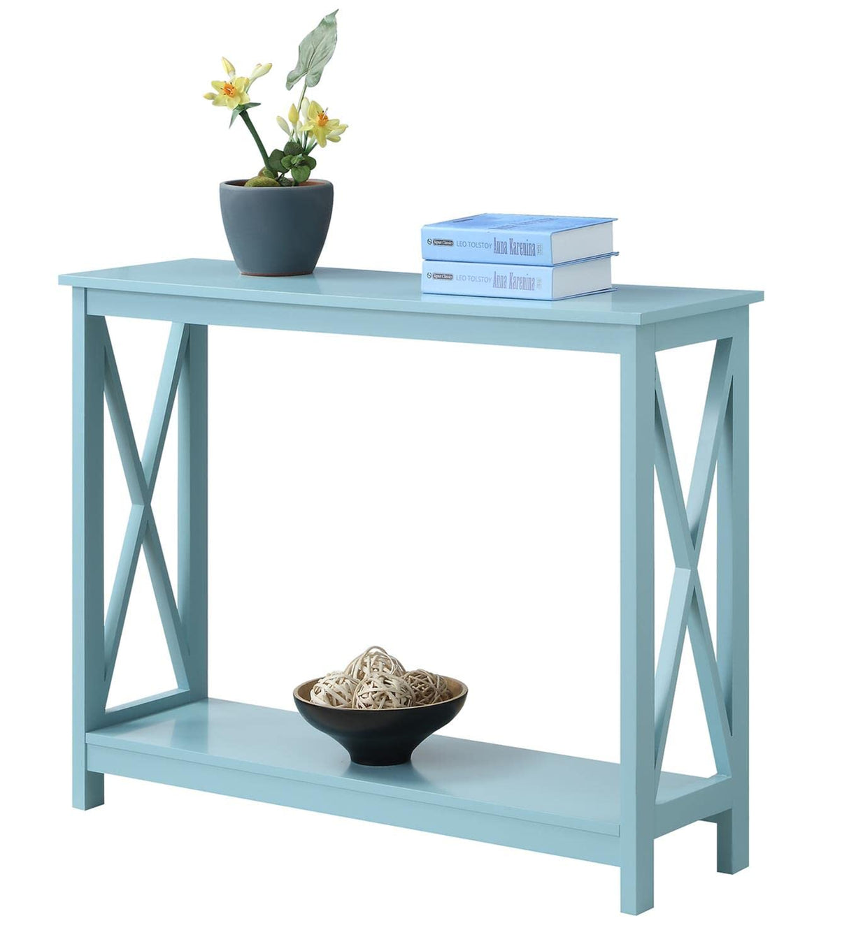 Convenience Concepts Oxford Console Table with Shelf, Sea Foam Blue Convenience Concepts