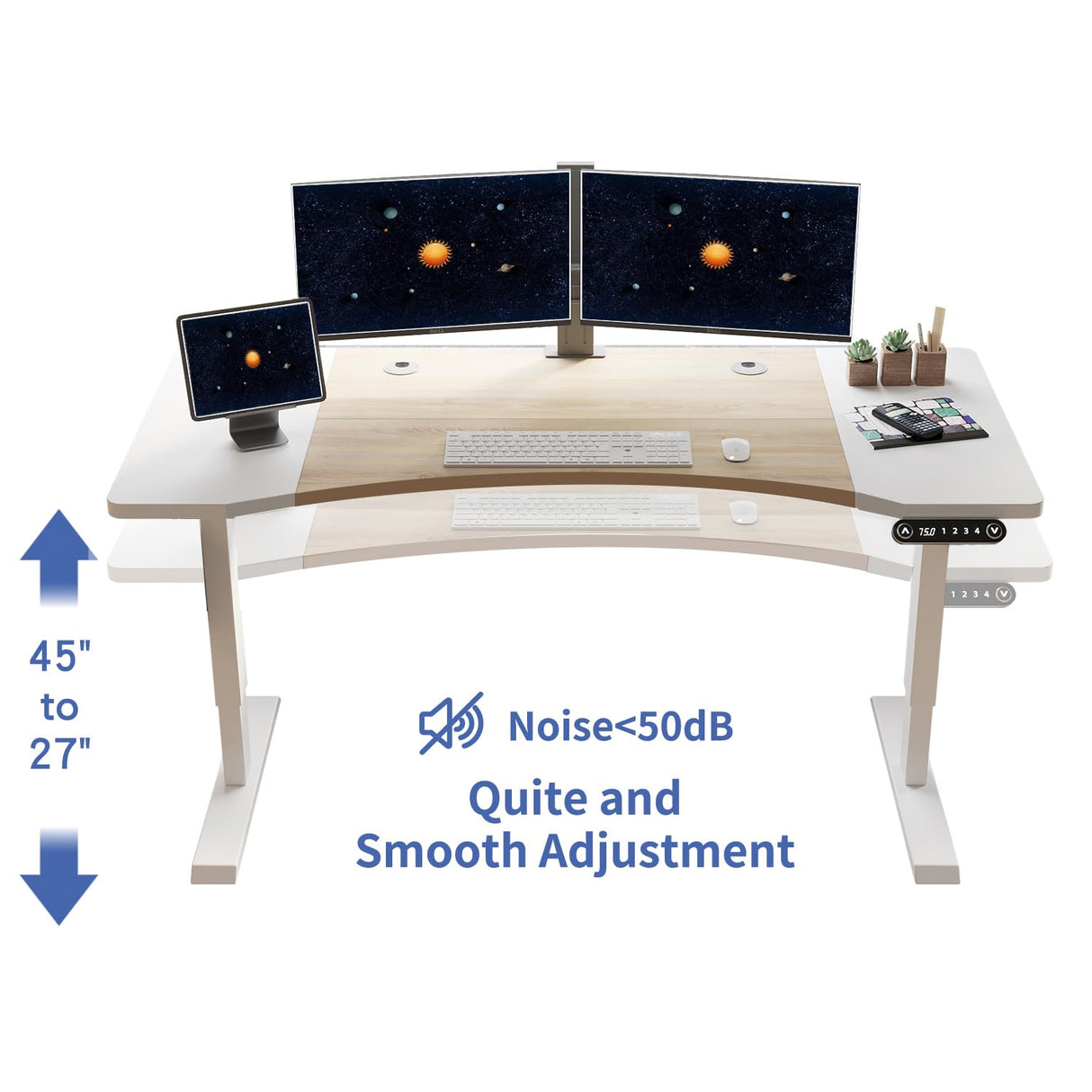 HEONAM Dual Motor Electric Standing Desk, 63 x 30 Inches Height Adjustable Table with Splice Board, Ergonomic Sit Stand Computer Desk with White HEONAM