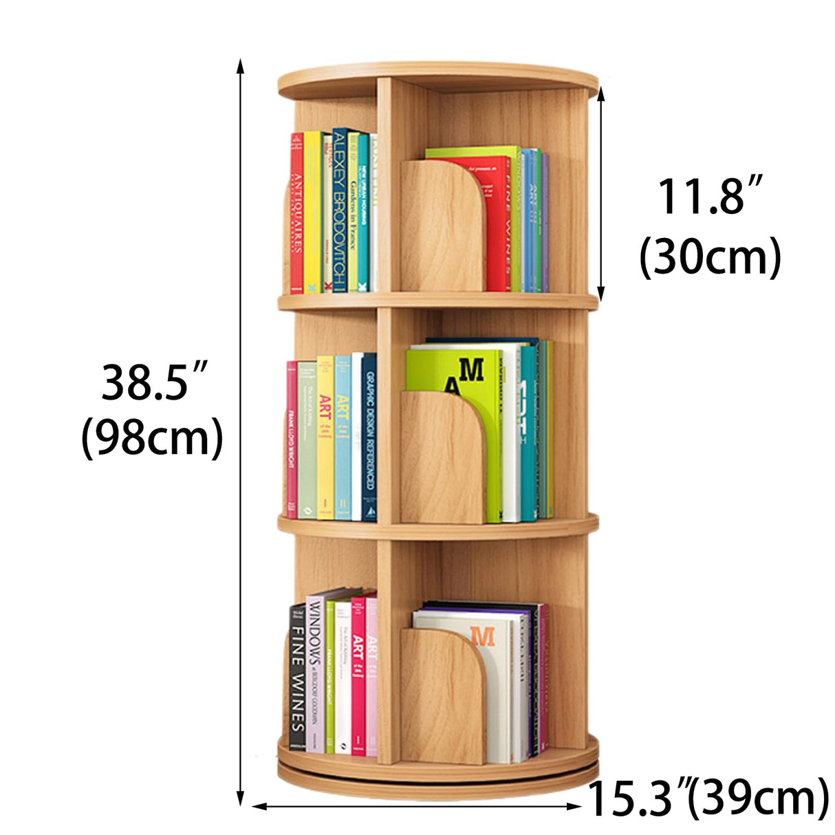 360 Display Rotating Bookshelf Tower,Rotating Bookshelf for Kids&Adults,3 Tier Rotating Stackable Shelves for Small Space,Solid Wood Narrow Bookcase Organizer for Kids Room,Bedroom,Living Room Feuusec