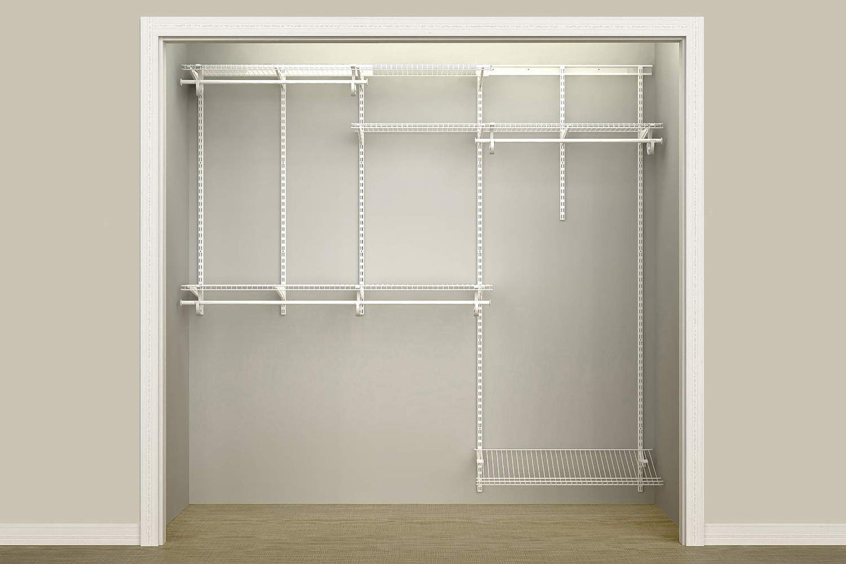 ClosetMaid ShelfTrack Wire Closet Organizer System, Adjustable from 5 to 8 Ft., With Shelves, Clothes Rods, Shoe Shelf, Hardware, Durable Steel, White ClosetMaid