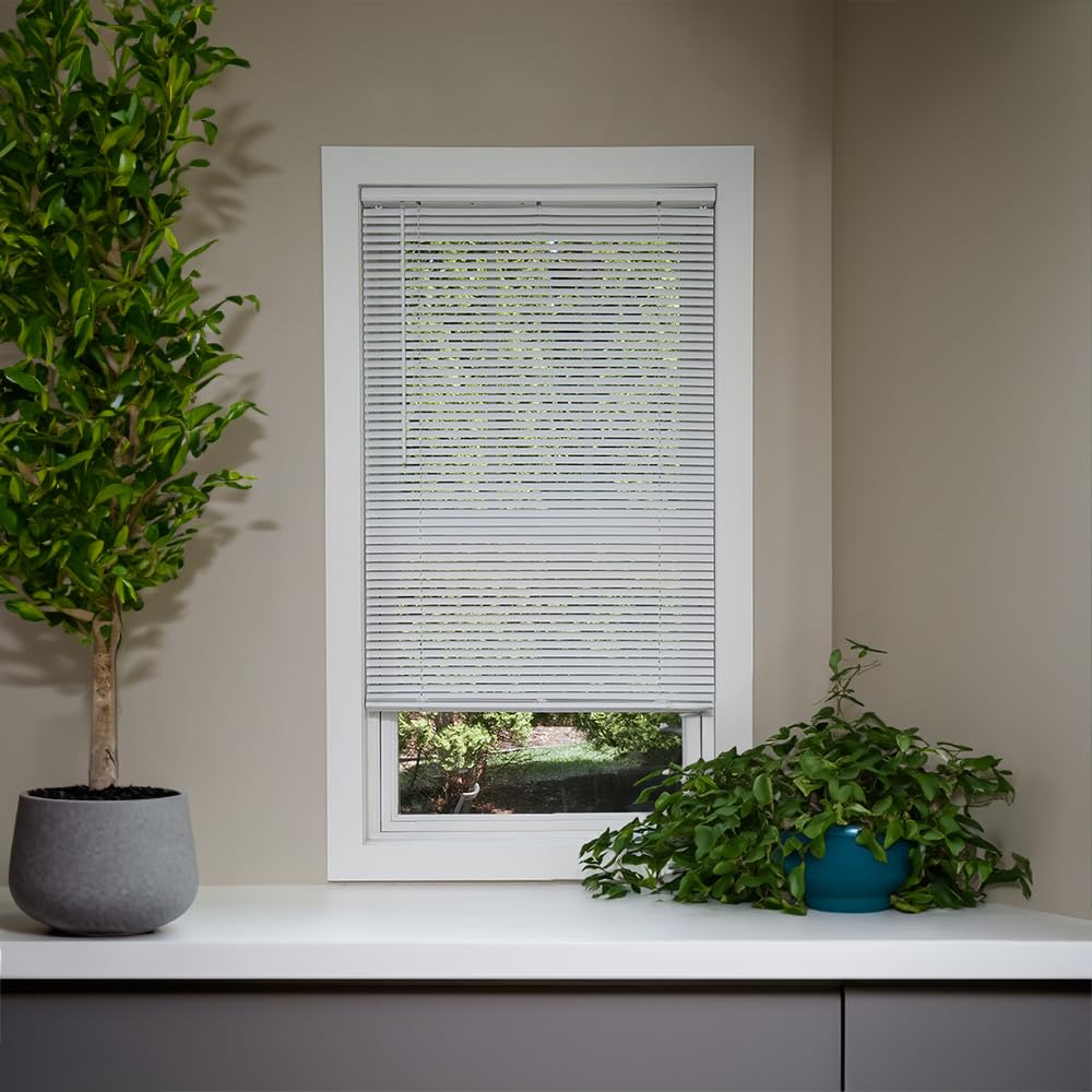 Cordless Room Darkening Mini Blinds for Indoor Windows - 28" W x 36" L - White, Over 1,400 Custom Sizes Starting at 9.97, 1" Vinyl Slats, Horizontal Window Blinds by Lumino Lumino
