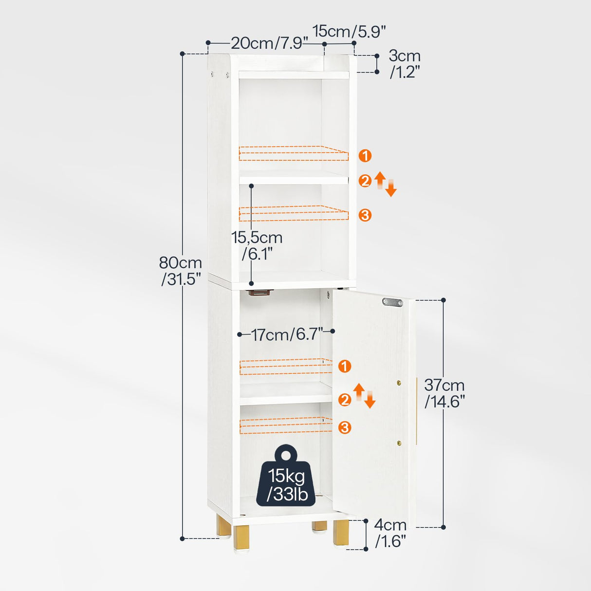 HOOBRO Small Bathroom Storage Cabinet, Narrow Corner Floor Cabinet with Door and Adjustable Shelf, 7.9" L x 5.9" W x 31.5" H, Bathroom Organizer for Small Spaces, White HOOBRO
