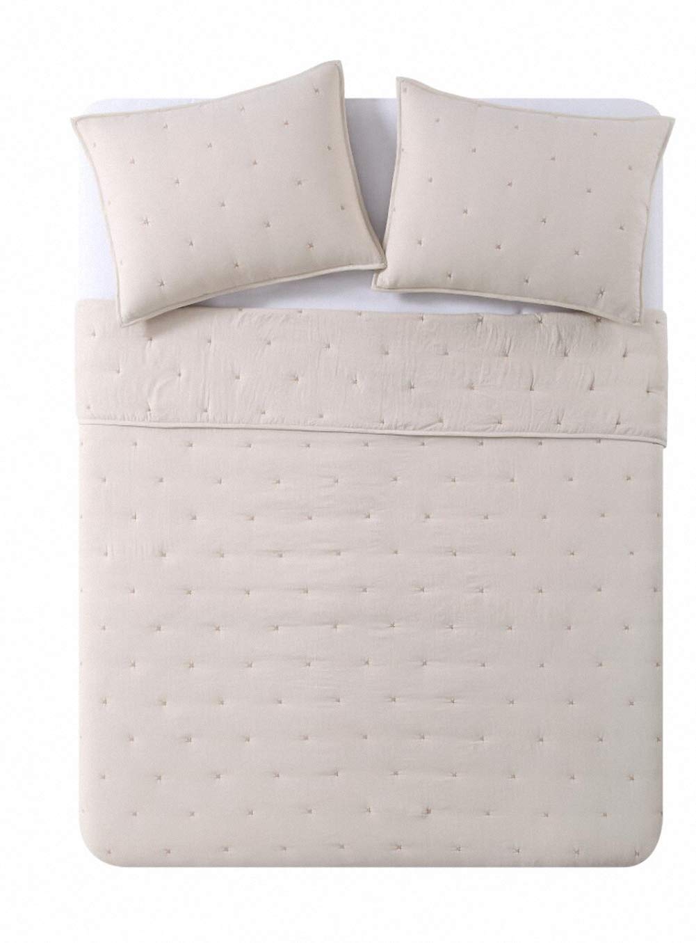 BOURINA Embroidery Quilt Set 3-Piece Oversized King Quilt Set Pre-Washed Microfiber Ultra Soft Lightweight Star Embroidery Bedspread Coverlet Set, Beige BOURINA