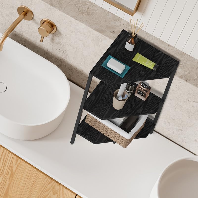 Under Pedestal Sink Shelf, 2 Pack Under Sink Organizers and Storage, 3-Tier Pedestal Under Sink Storage Bathroom Vanity, Corner Shelf Stand for Bathroom, Kitchen, Living Room, Black CADUKE