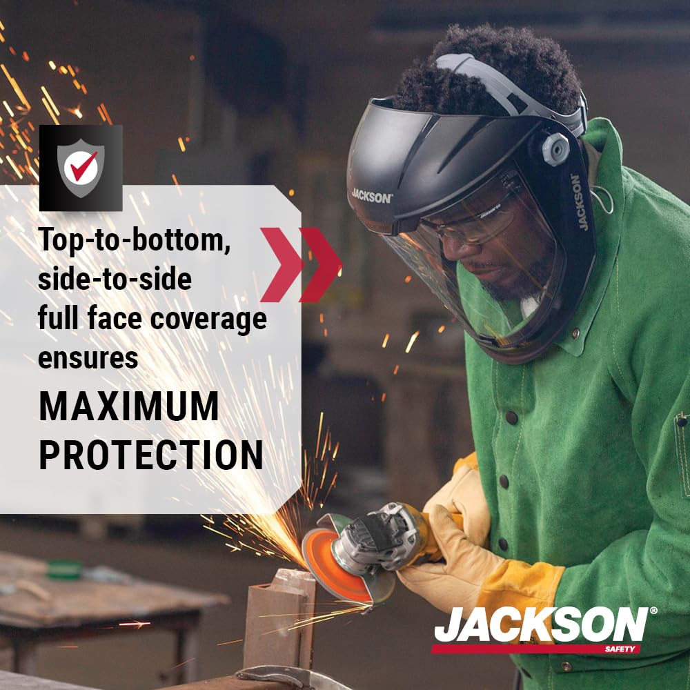 Jackson Safety Lightweight MAXVIEW Premium Face Shield - Mask with 370 Speed Dial Ratcheting Headgear, ANSI Z87.1, for Work, Grinding, Cutting - Anti Fog Coating - Clear Tint Jackson Safety