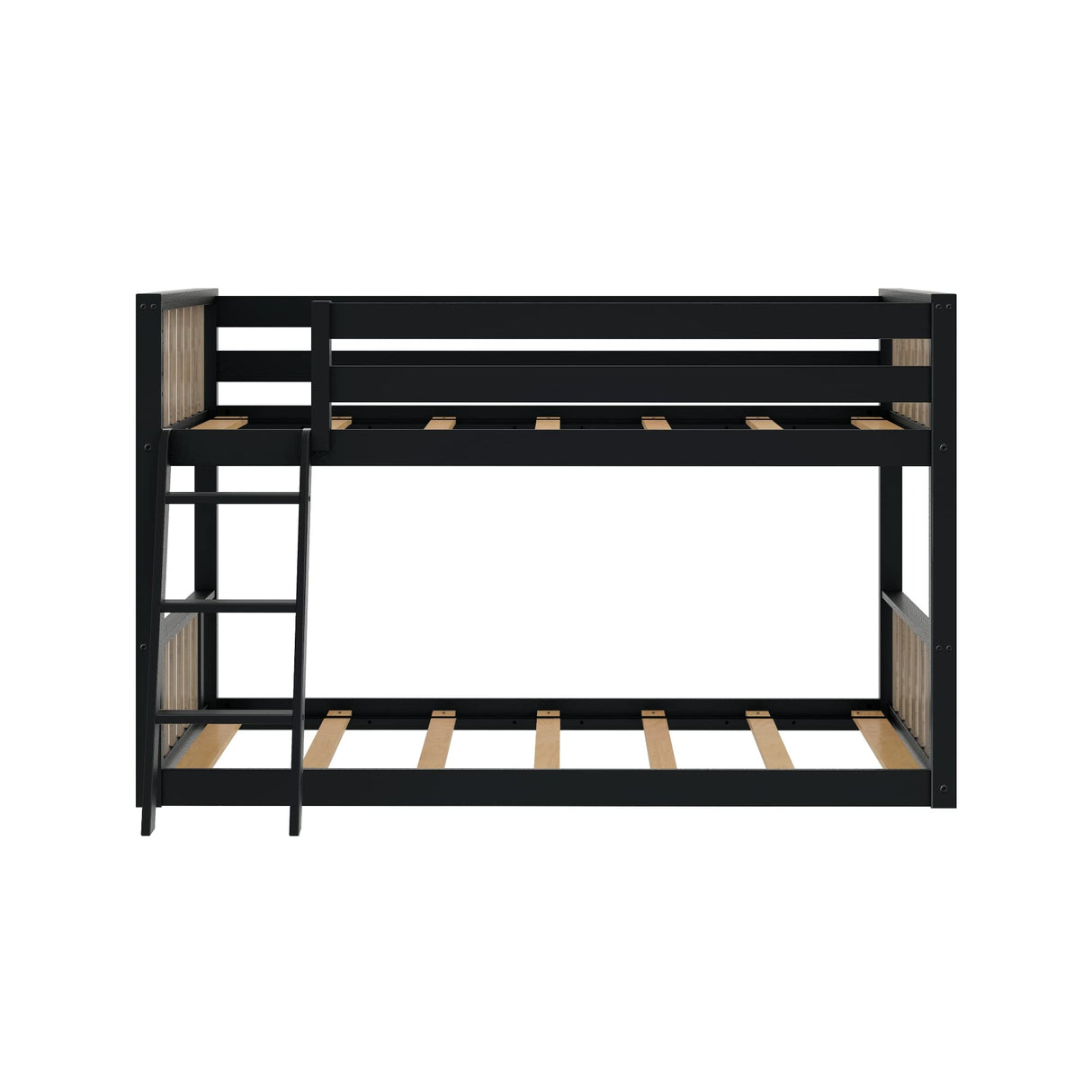Max & Lily Low Bunk Bed, Scandinavian Modern Bunk Bed, Solid Wood Twin-Over-Twin Bed Frame for Kids, No Box Spring Needed, Black/Blonde Max & Lily
