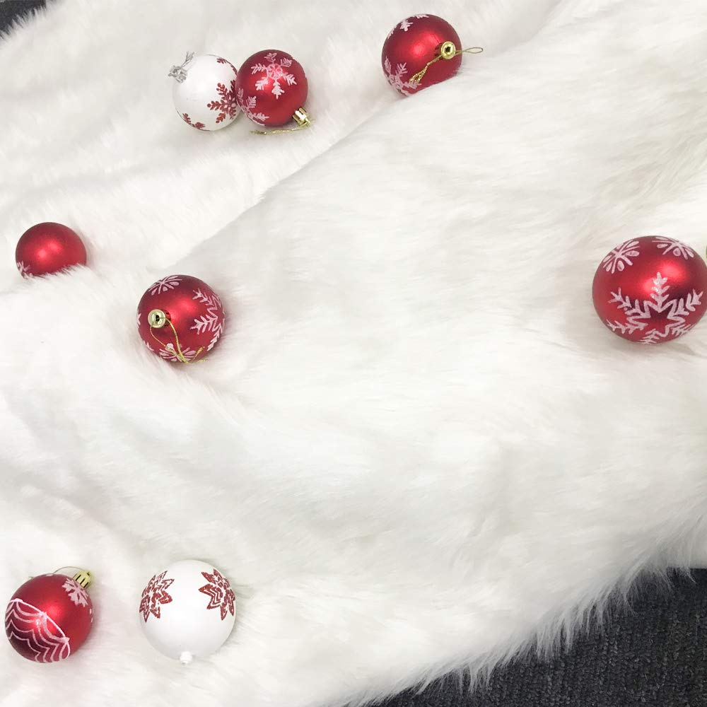 CHICHIC 48 inch Christmas Tree Skirt Faux Fur Xmas Tree Skirt Christmas Decorations Holiday Tree Ornaments Tree Decoration for Christmas Home Decorations, Xmas Party Holiday Decorations, Snow White CHICHIC