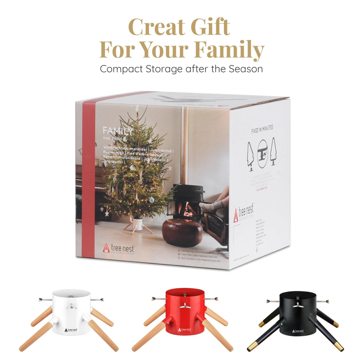 Tree Nest Christmas Tree Stand Base Xmas Modern Tree Metal Holder Stand for 10ft Real Tree Xmas Tree Decoration(Family,White) Tree Nest